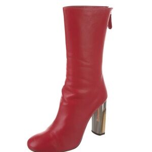 Alexander McQueen, red leather boots, silver zipper heels, size 8.5/9